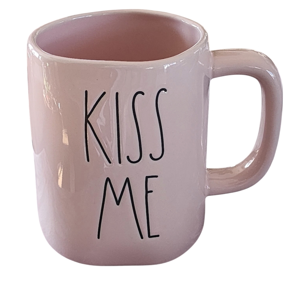 Rae Dunn KISS ME Pink Embossed‎ Ceramic Coffee Mug 16oz